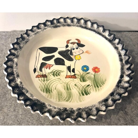 Pie or Quiche Dish 11" With Picture of a adorable Cow  # 2993 - Picture 1 of 4